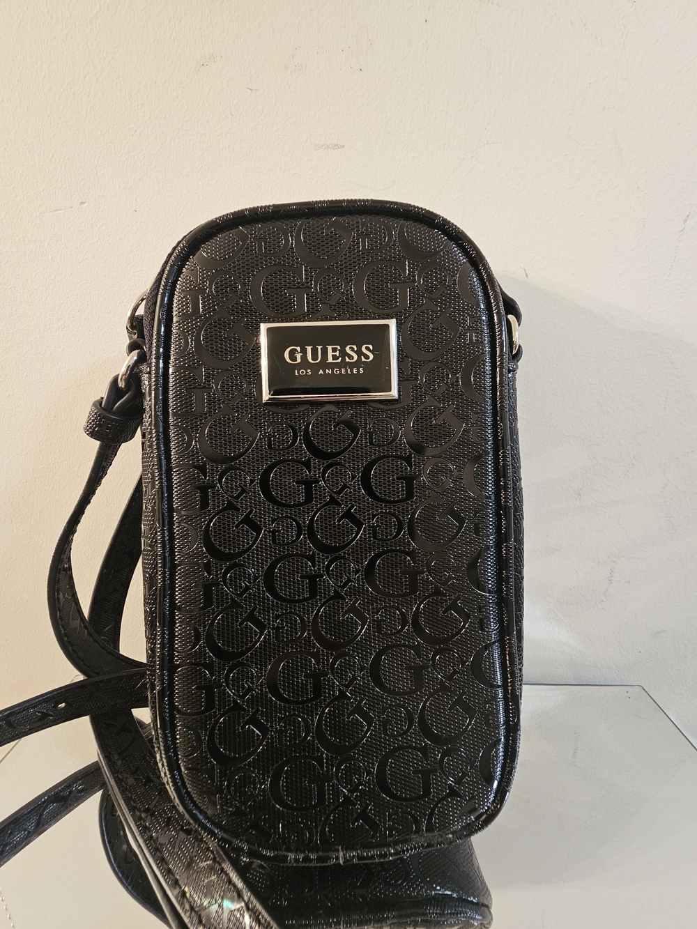 GUESS Black Monogram Crossbody Phone Bag